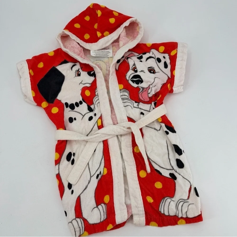 Vintage 90s 101 Dalmatians Disney Bath Robe Beach Cover Up Kids 6 7